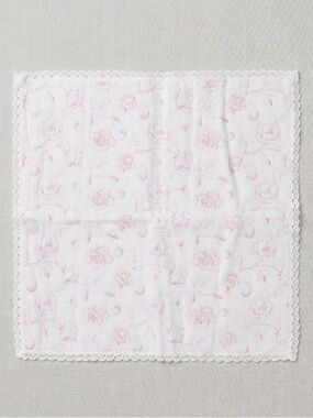 Mario Valentino Vintage Pink Rose Embroidered Cotton Handkerchief Hand Towel